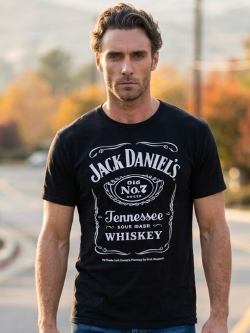 Jack Daniels Men’s Black Tee with Tennessee Whiskey Logo